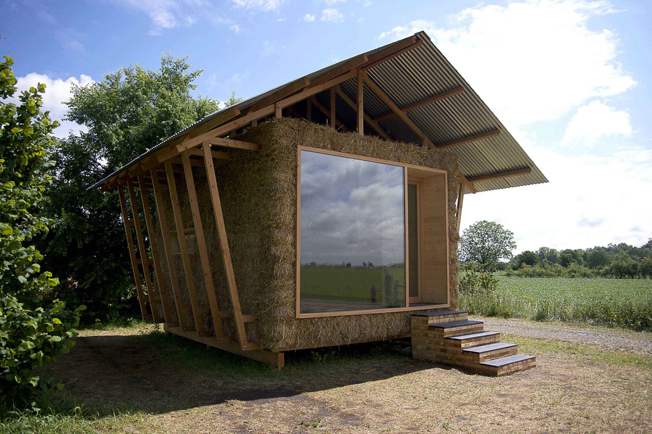 Eco-friendly house with walls in packed straw