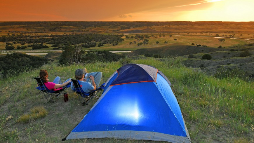 A couple enjoy an eco camping experience