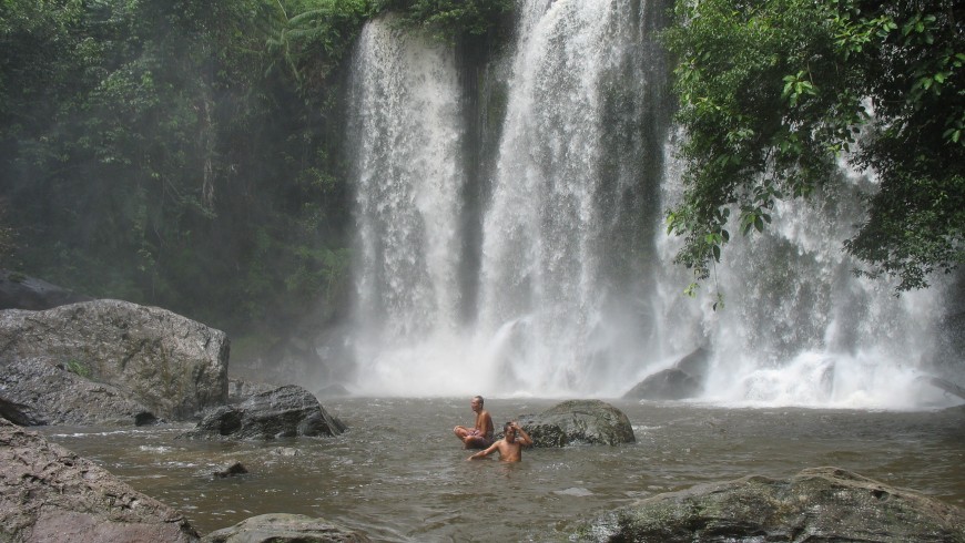 The waterfall inside the park of Phnom Kulen, Cambodia