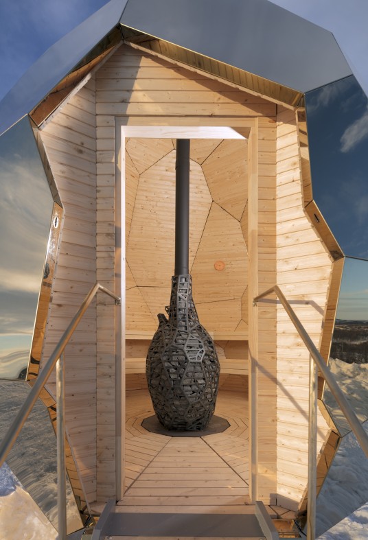 A sollar egg sauna inside