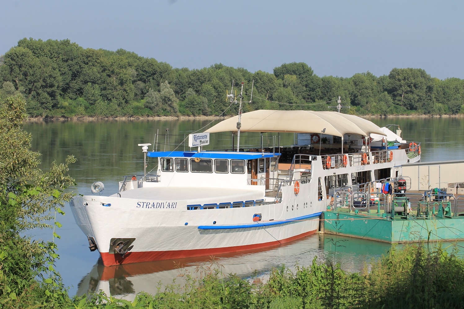 Tourist motor vessel on river Po, in Boretto
