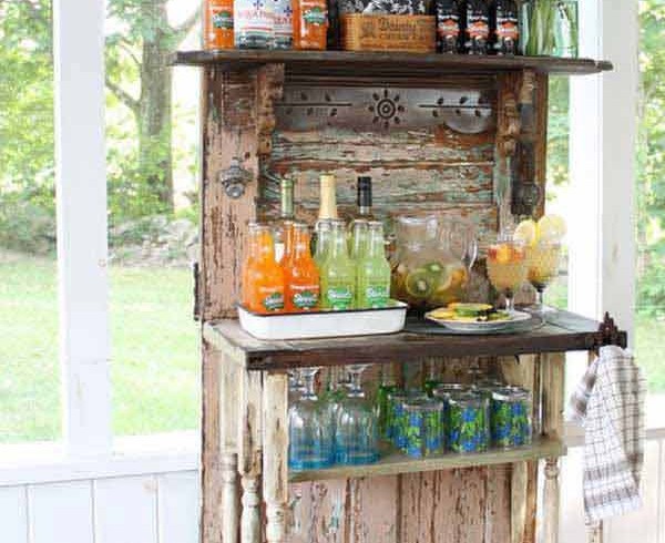 Reusing a vintage door as a bar, garden, photo via Pinterest