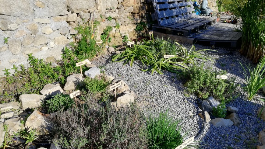 A corner of the terraced garden where you can relax and enjoy the view of the sea - Agrilunassa, an eco-friendly gusethouse in Bordighera hills, Liguria (Italy)