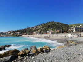 Sea and beach of Bordighera, Liguria, Italy
