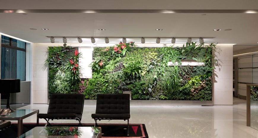 Green walls in modern offices chairs in the front