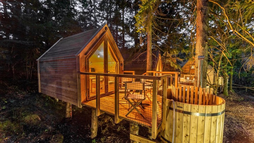 glamping house by night
