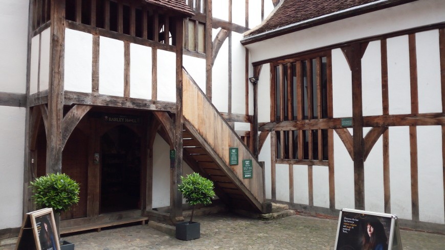 patio and entrance of the Barley Hall with trees and stairs