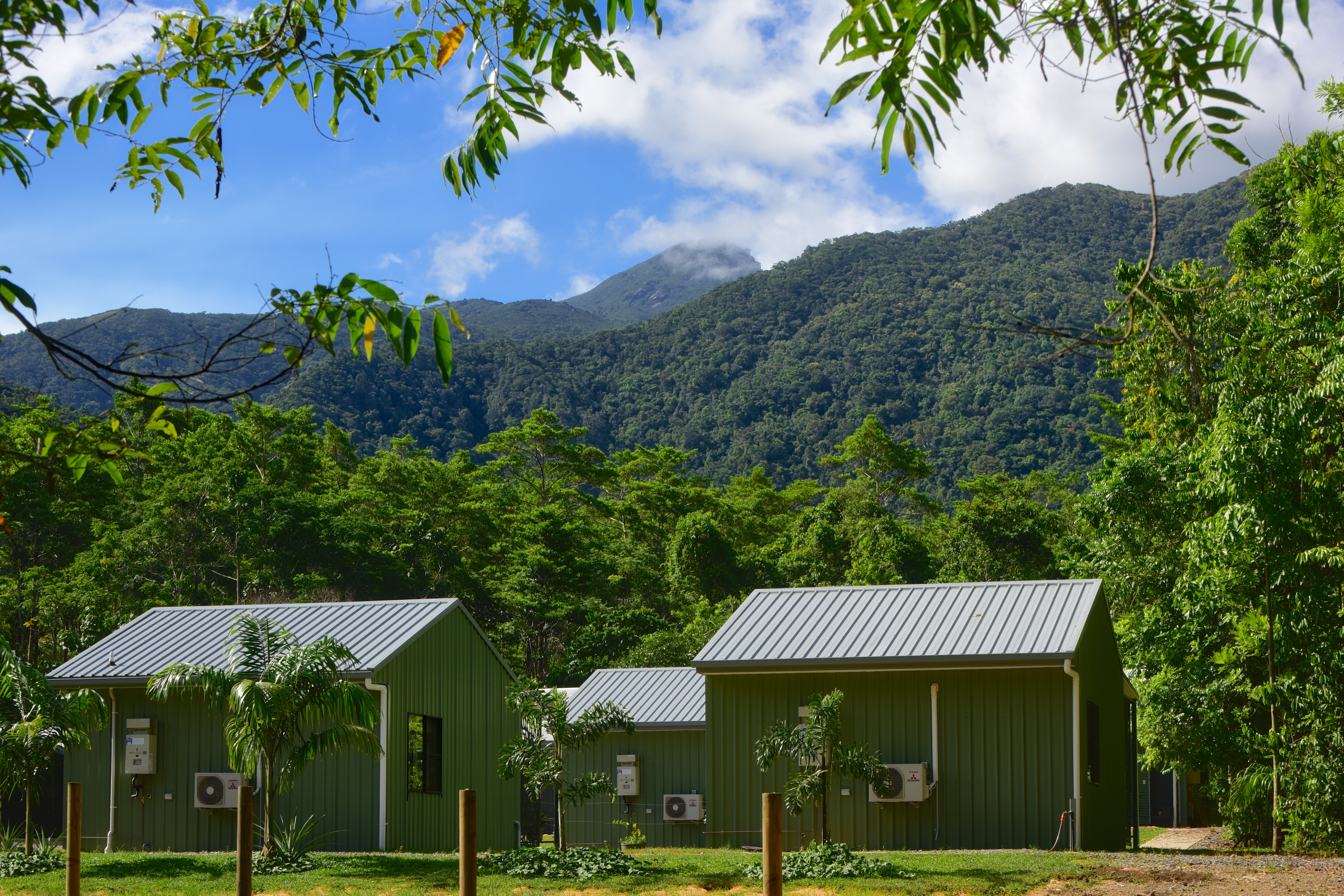 Eco chalets with the Thornton’s Peak in the back