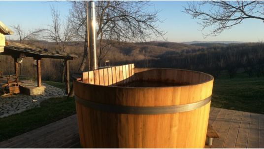 Have a bath in the hot tub at the Ekodrom Estate