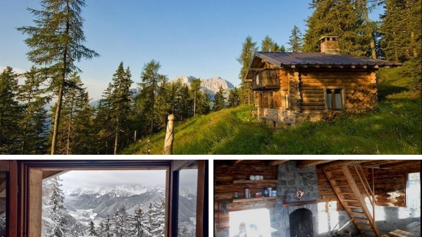 cabin in the middle of an alpine forest