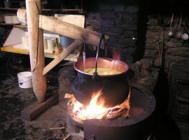 Cheese making process on open fire