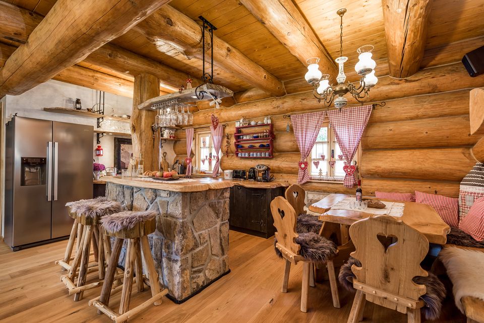 Dining room in Divjake Log Home eco chalet in Croatia