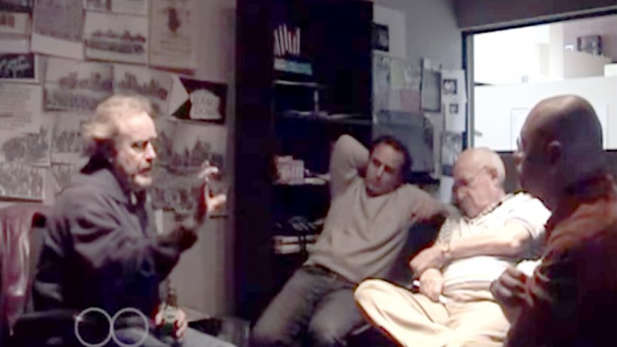 Left to Right: Ridley Scott, Oscar Winner Editor Pietro Scalia, Executive Producer Branko Lustig and Kampah during a Black Hawk Down film title reunion at Jerry Bruckheimer's offices in Santa Monica