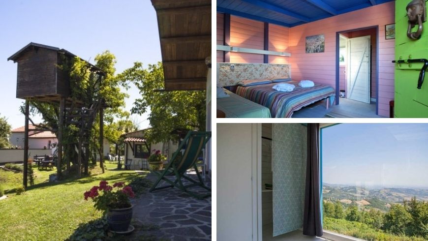 Room and panoramic view at Laperegina agritourism, Umbria