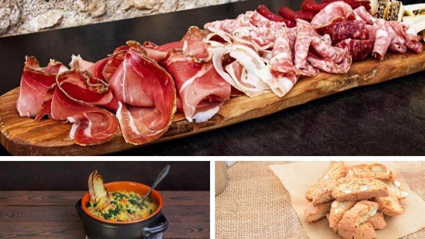 Cured meats, Ribollita and Cantuccini.