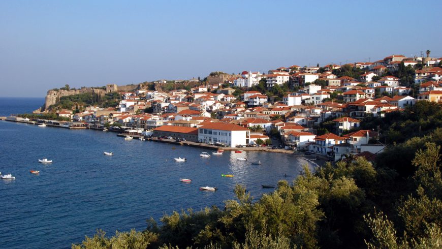 view of the seaside town of Koroni, Greece