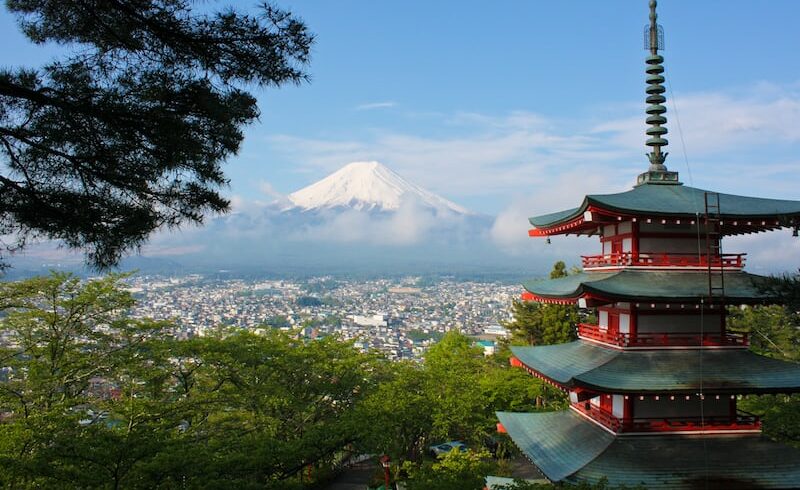 Japan, view of mountains from the Fujiyoshida city