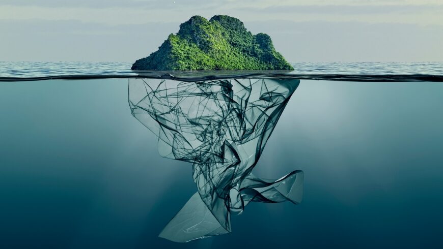 Island on plastics floating in the water 