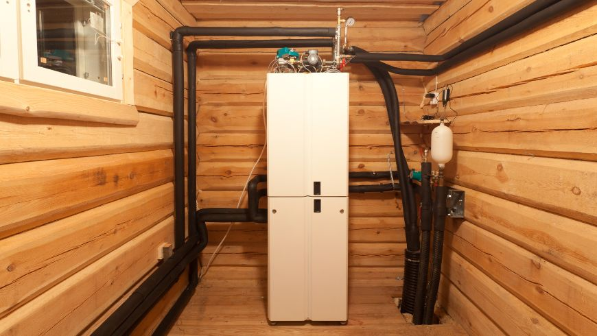 Geothermal heat pump in a wooden house