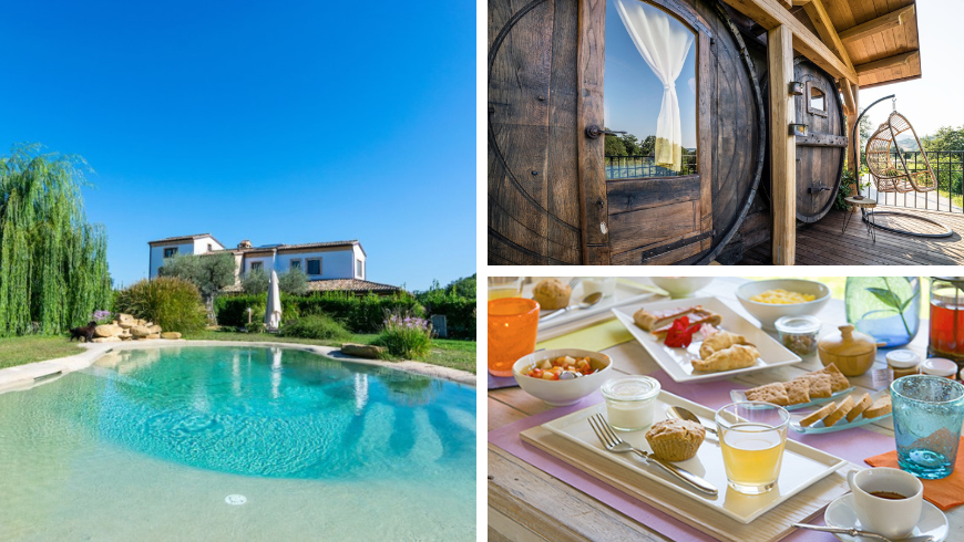 bio-pool of the Country Relais Coroncina, food and barrel-suite: a wonderful green experience in Italy