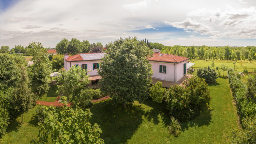 Photovoltaic panels for the production of clean energy at the Settecento Alberi farmhouse, Italy