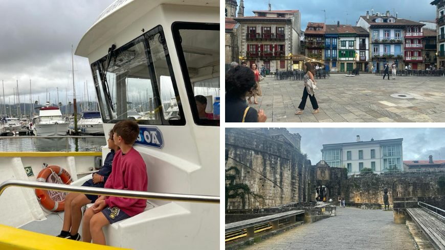 Boat connection from Hendaye to Irun-Hondarriba, images of the ancient center of Iruna and the medieval walls
