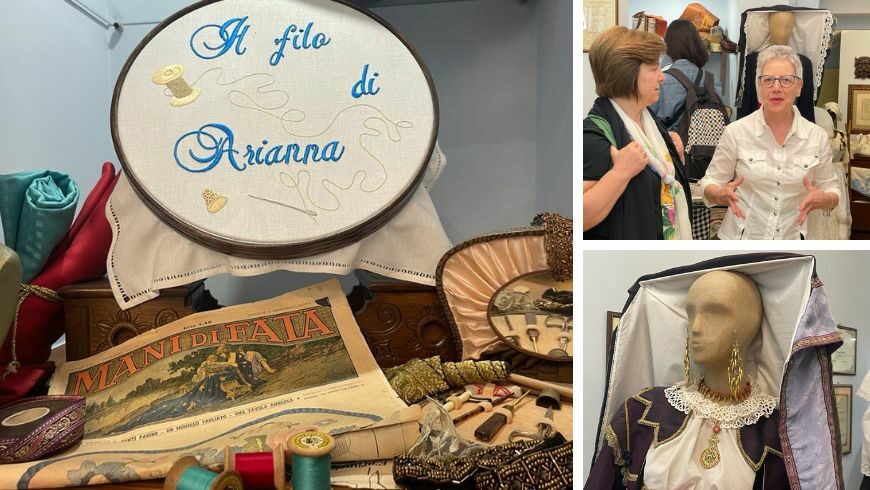 Embroidery and period customes at the boutique “Il Filo di Arianna” in Avignano