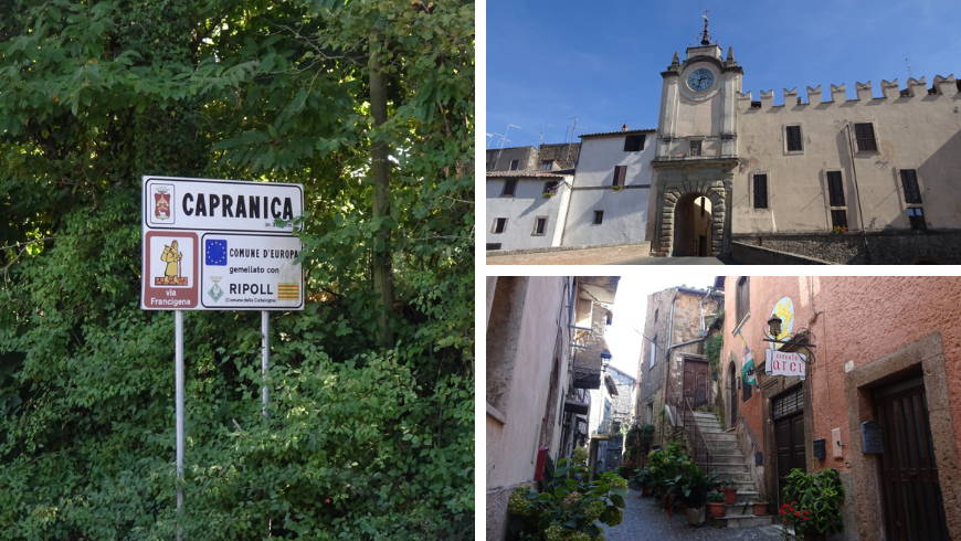 Capranica with sign of the Via Francigena