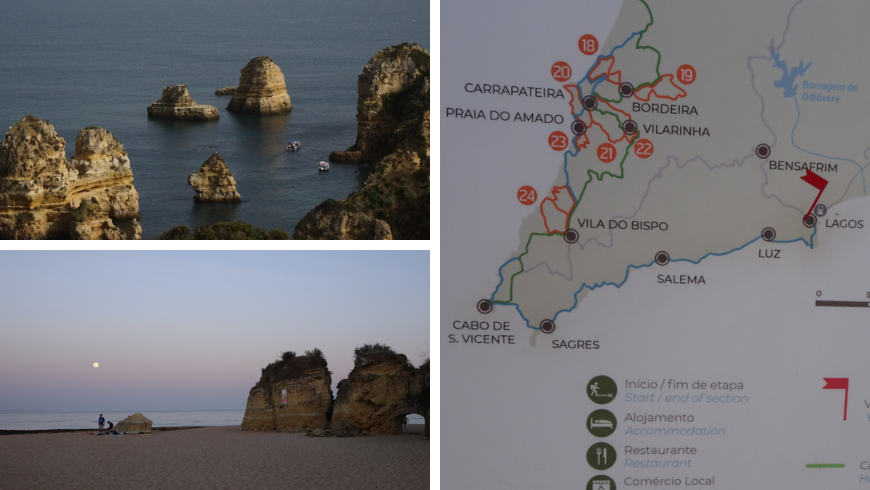 Lagos beach and map of the Fishermen's Trail Portugal