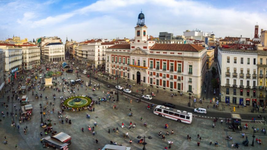 Aereal view of Puerta del Sol, Madrid