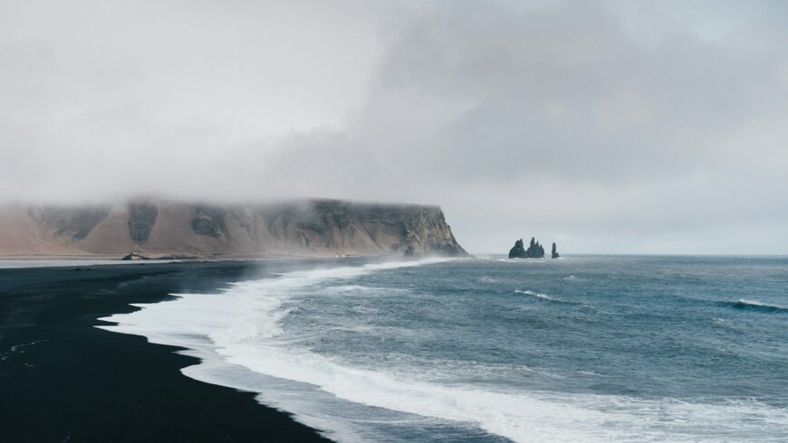 Black sand and cloudy skies on an Iceland beach