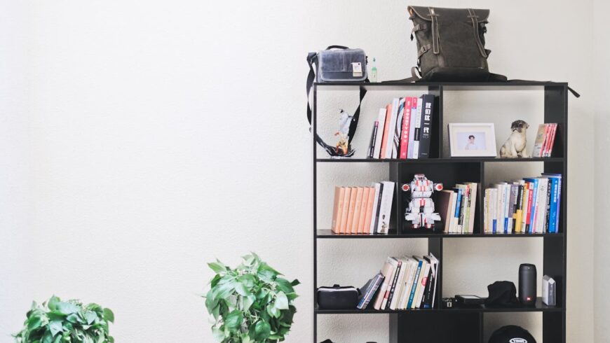 A white wall behind the shelf