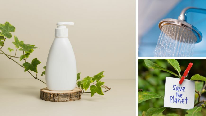 Refillable soaps and flow restrictors in the bathroom. 