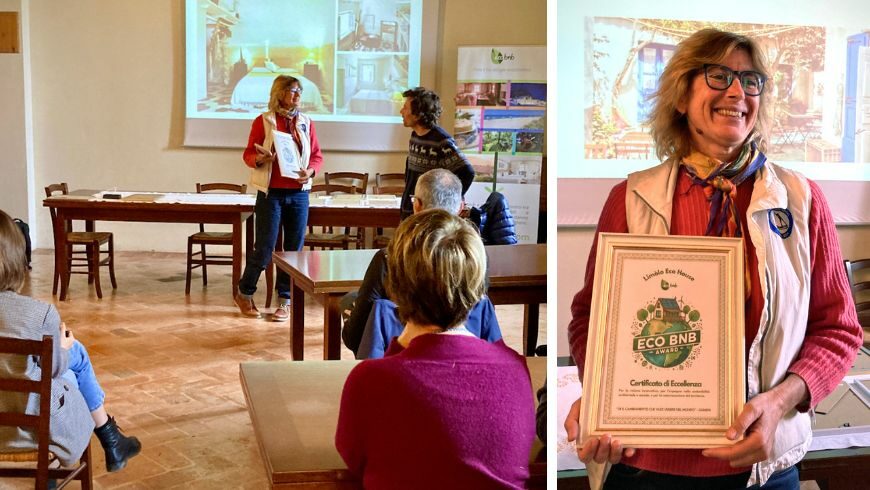 Daniela Meloni, from Limolo House 56 Green, awarded at the Ecobnb Awards. 