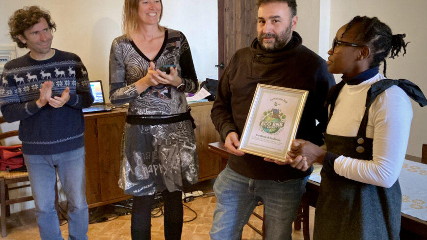 Valerio Olocco of the Eco-B&B La Noisette, awarded at the Ecobnb Awards. 