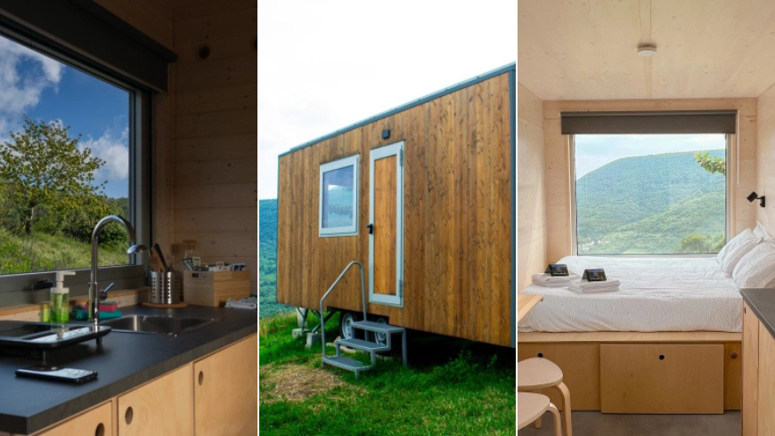 A tiny house from the Friland project, for unusual stays in Northern Italy