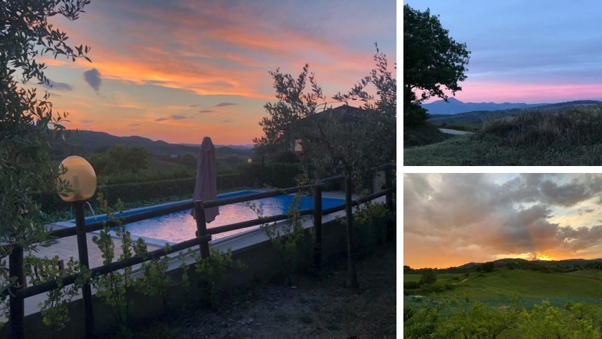 View of the hills of Umbria at sunset, from the farmhouse