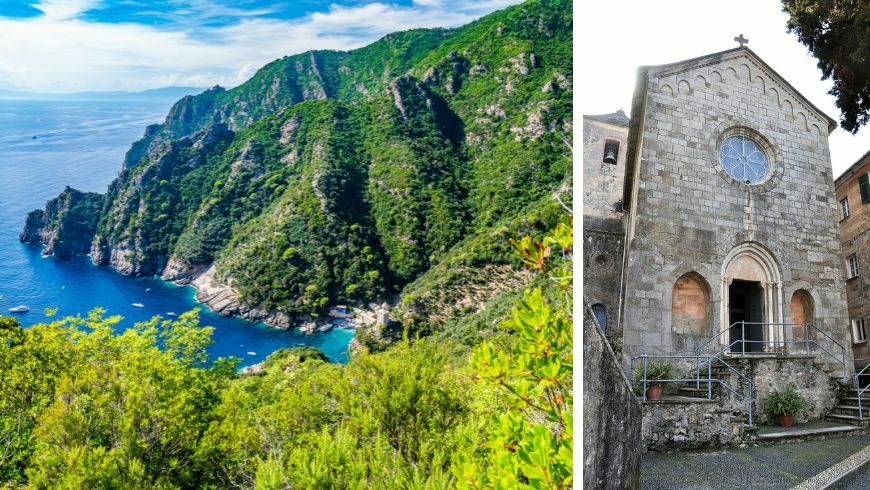 San Fruttuoso Bay from above and Church of San Nicolò di Capodimonte
