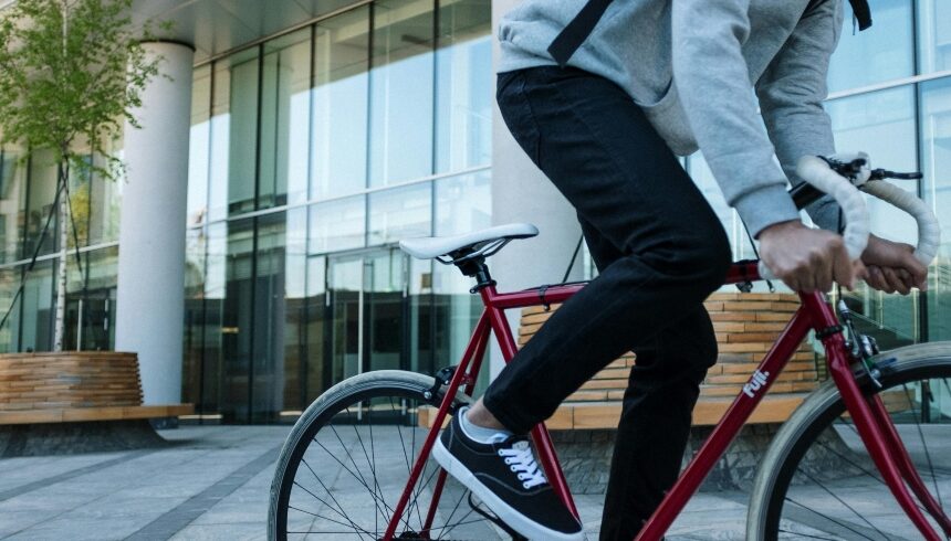 A man driving his bike