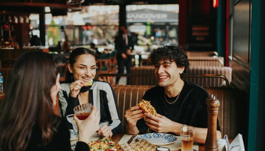 Friends eating at a restaurant
