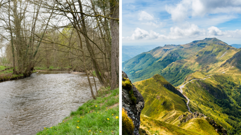 a river and a mountain in the Livradois-Forez Park