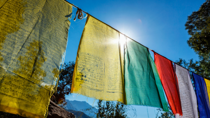 Prayer Flags of Tibetan Buddhism with Buddhist Mantra on It