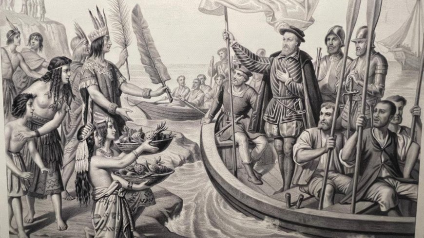 Christopher Columbus tasting cacao for the first time