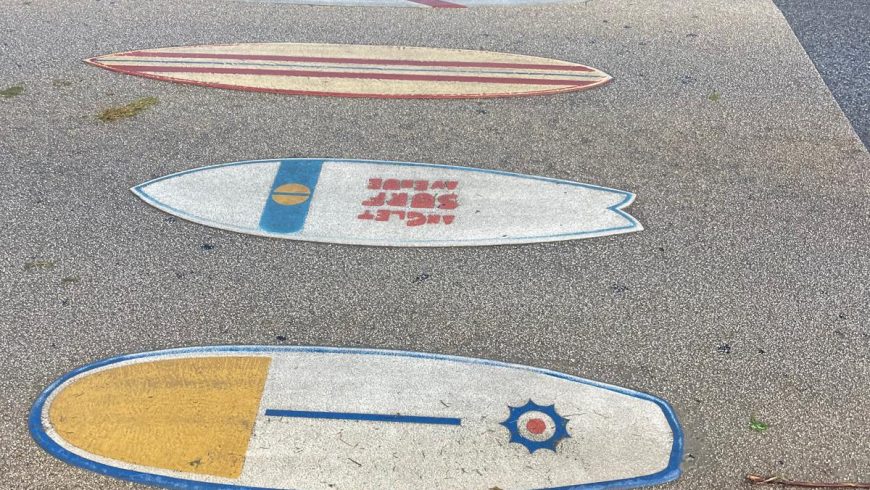 Crosswalk with surfboards in Anglet