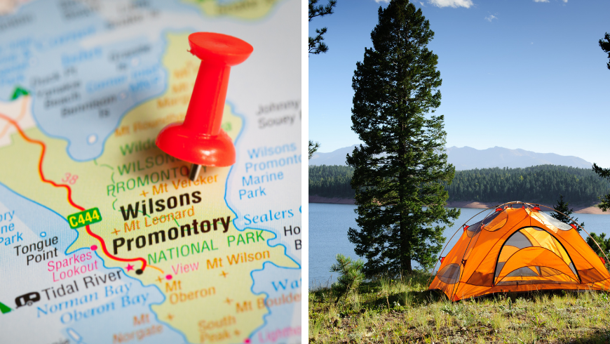Wilsons Promontory National Park, Wilsons Promontory, Australia Map and campining site with lake view and trees