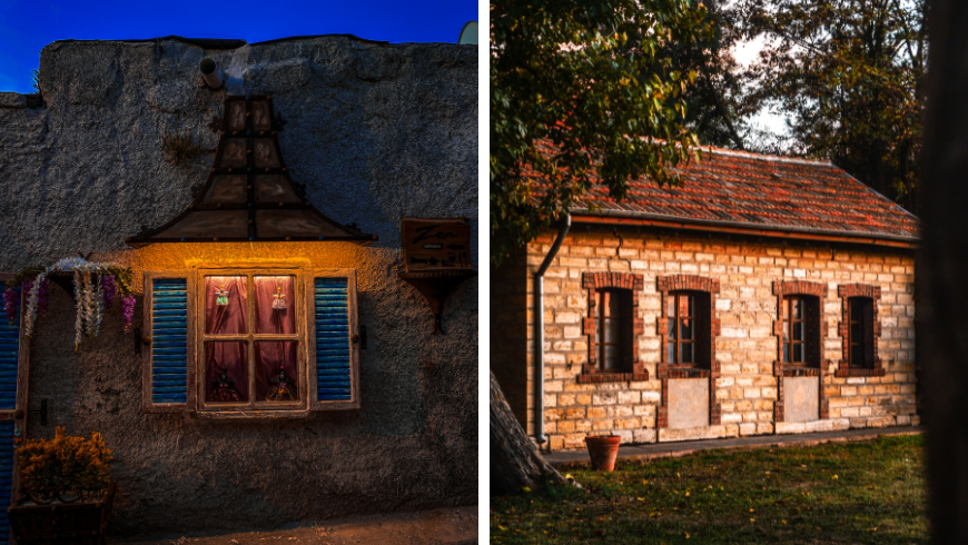 House in Rock at Night and Old house with windows located amidst trees in suburb