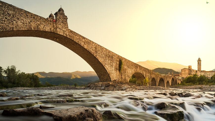 The famous Bobbio bridge, one of the most beautiful villages in Italy