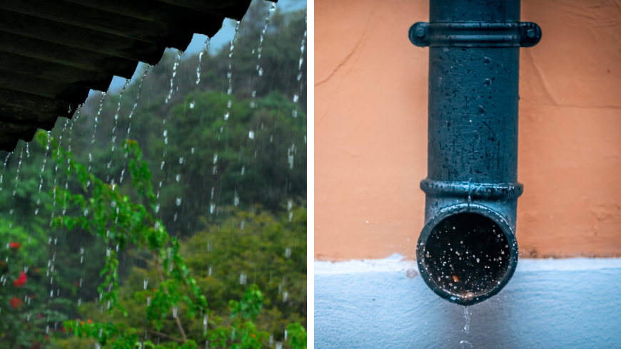 rain on the roof and rain drain down pipe
Rainwater management on green roofs in sustainable buildings