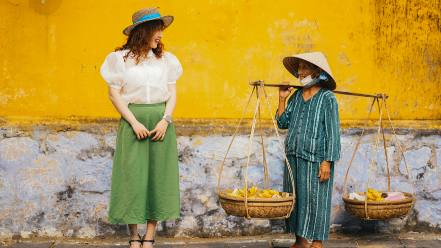 Caucasian Woman Meeting a Local Woman in Vietnam 