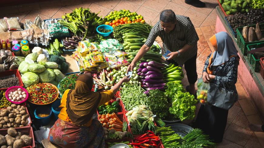 Siti Khatijah Market, Kelantan, Malaysia. Local market with fresh food and vegetables.
